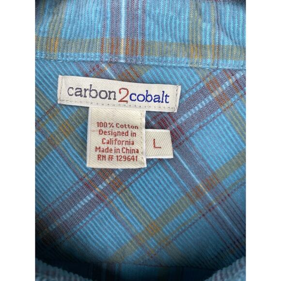 Carbon 2 Cobalt Corduroy Shirt Mens Size Large Teal Blue Plaid Outdoor Normcore - Picture 6 of 9